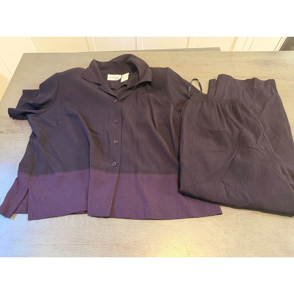 Halmode Plus Womens 20W Purple Crepe 2 Piece Set Button Top Elastic Waist Pants